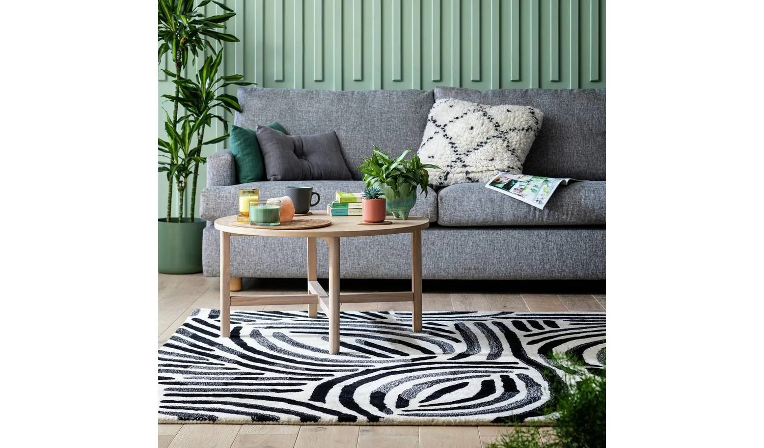 Skandi Brush Marks Black & White Cut Pile Rug Modern Scandinavian - Image 2