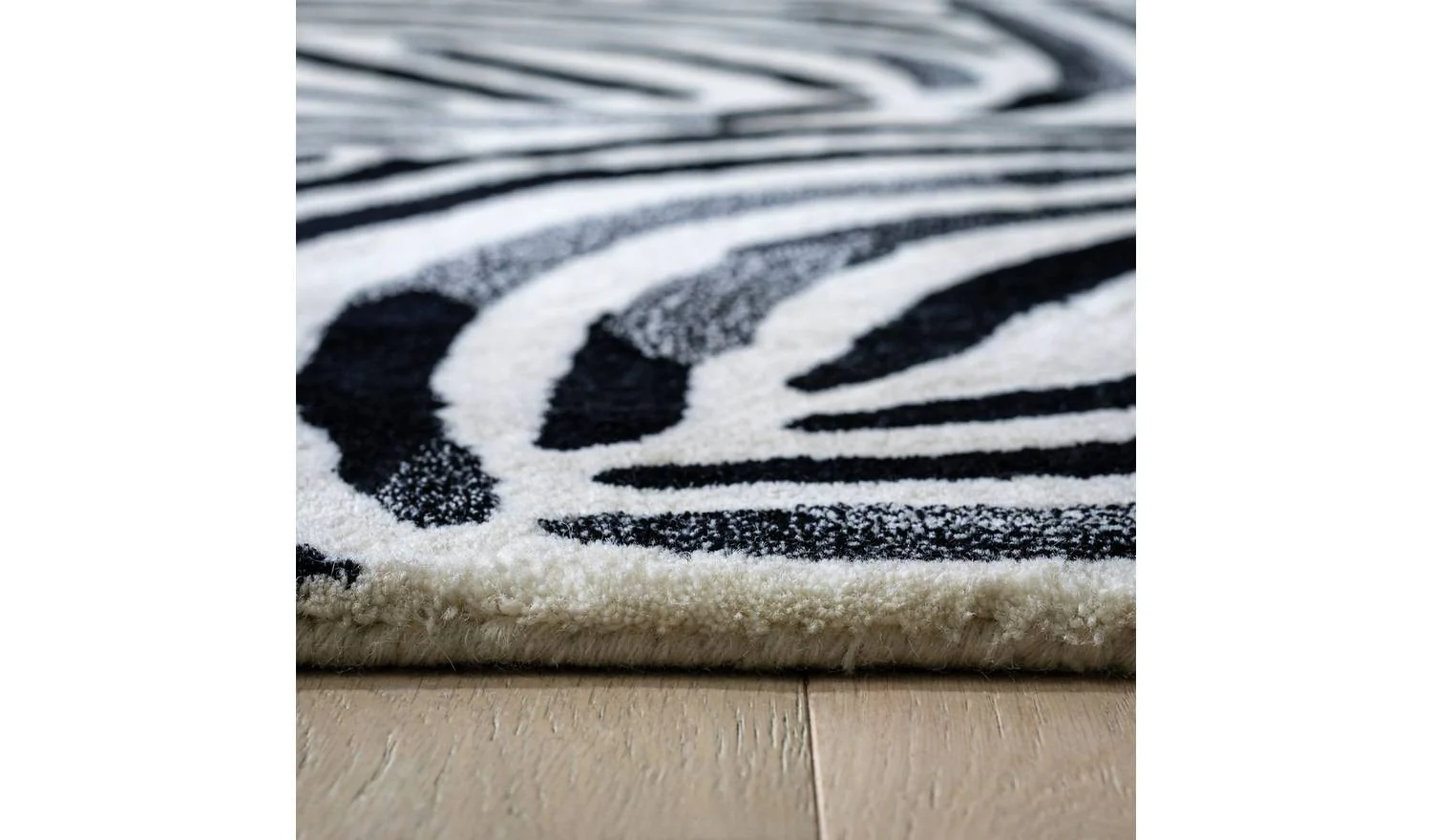 Skandi Brush Marks Black & White Cut Pile Rug Modern Scandinavian - Image 3