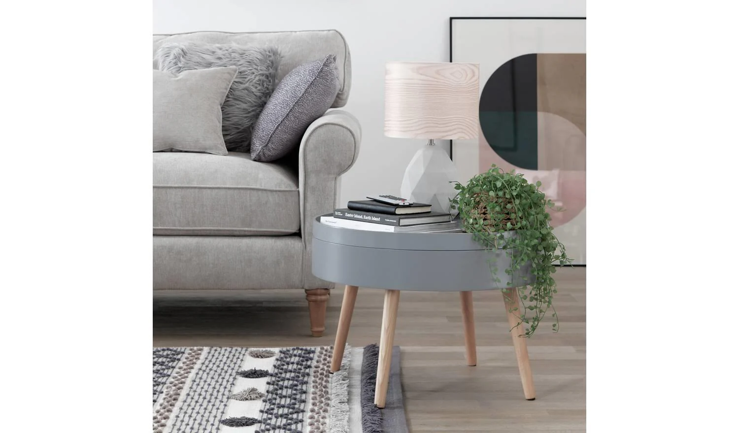 Skandi Round Coffee Table Grey Scandinavian Design Storage - Image 3