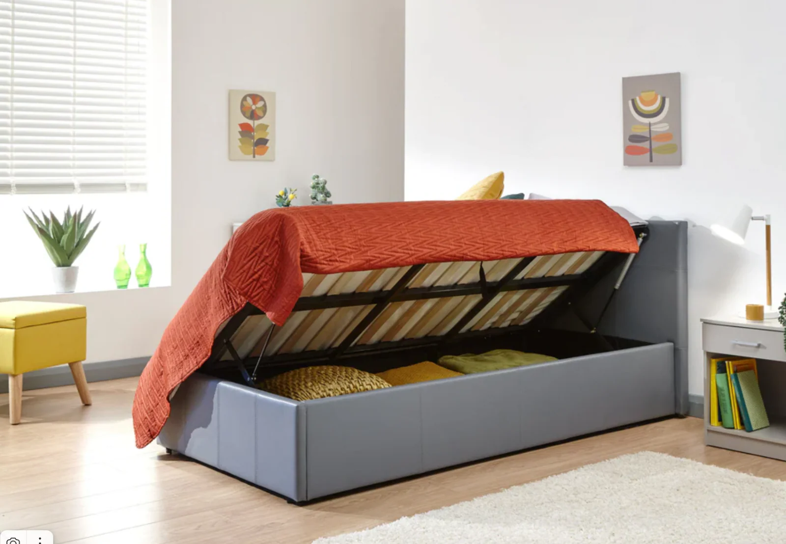 Source Side Lift Ottoman Single Bed Grey Modern Bedroom Storage Solution - Image 2