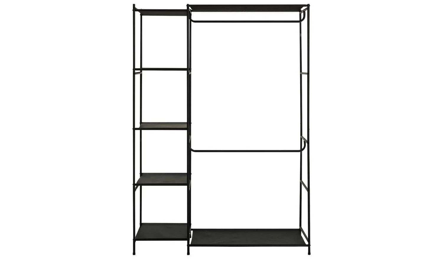 Spencer 2 Rail 4 Shelf Wardrobe Black Storage Organiser Cabinet Modern - Image 3