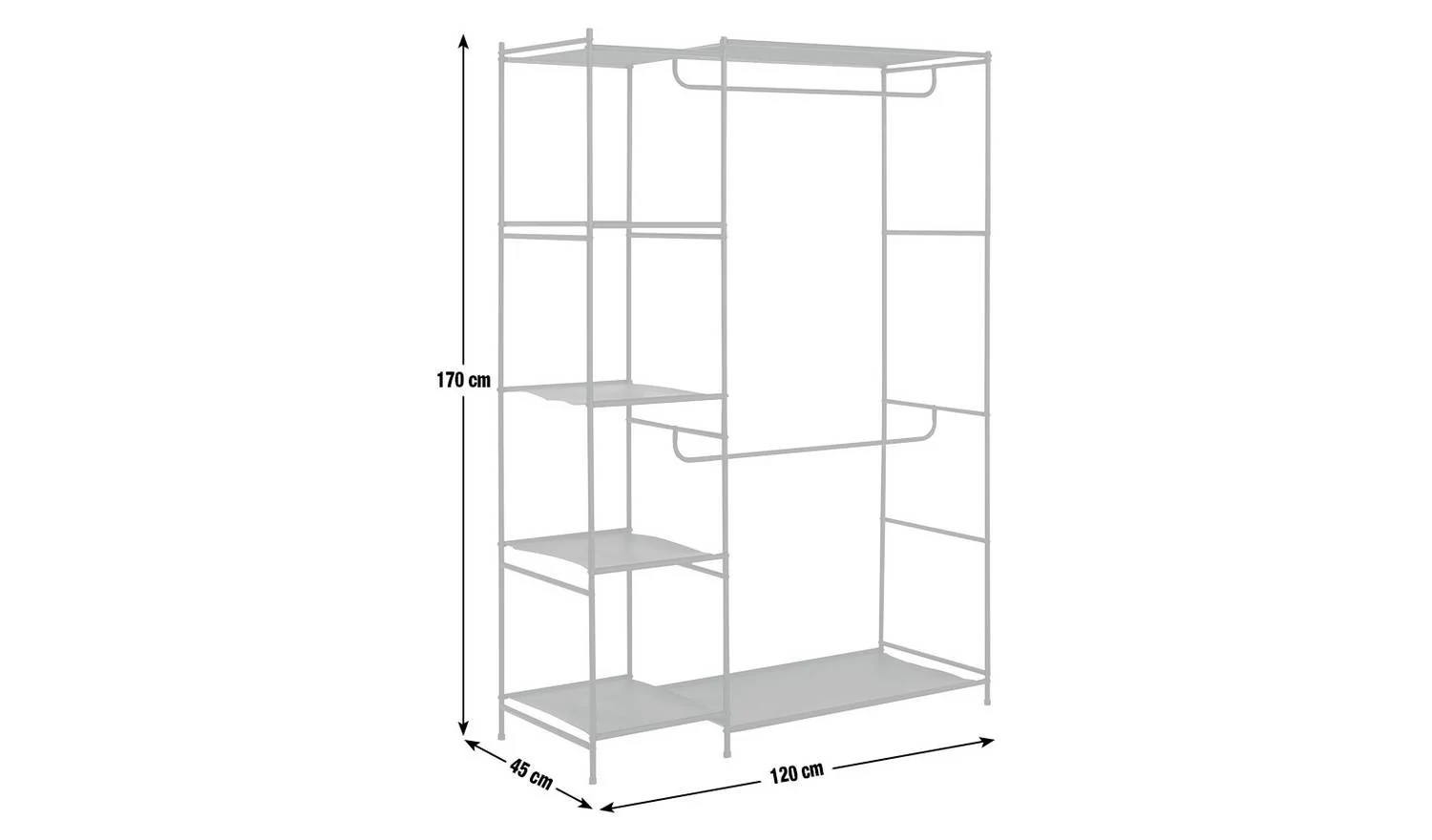 Spencer 2 Rail 4 Shelf Wardrobe Black Storage Organiser Cabinet Modern - Image 5