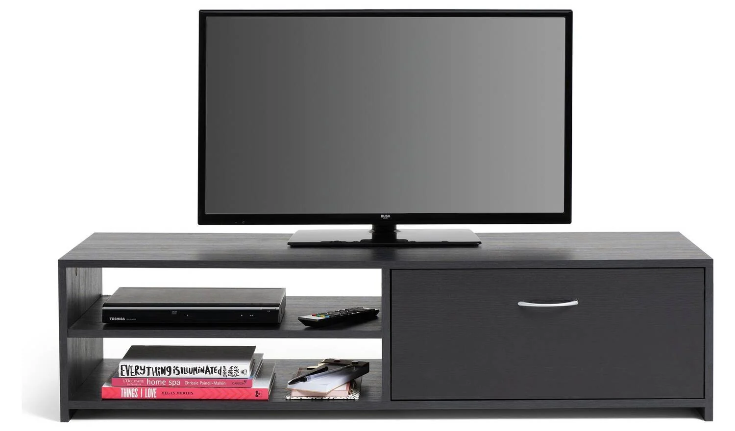 Squares 1 Drawer TV Unit Black Modern Media Stand Storage Cabinet - Image 2