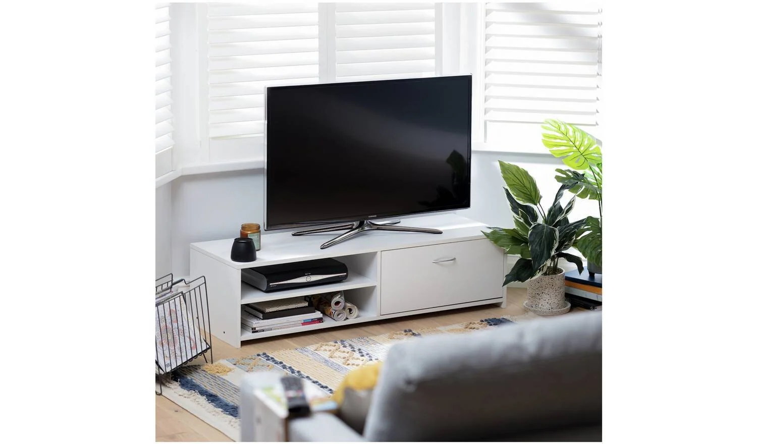 Squares 1 Drawer TV Unit White Modern Media Storage Cabinet Furniture - Image 2
