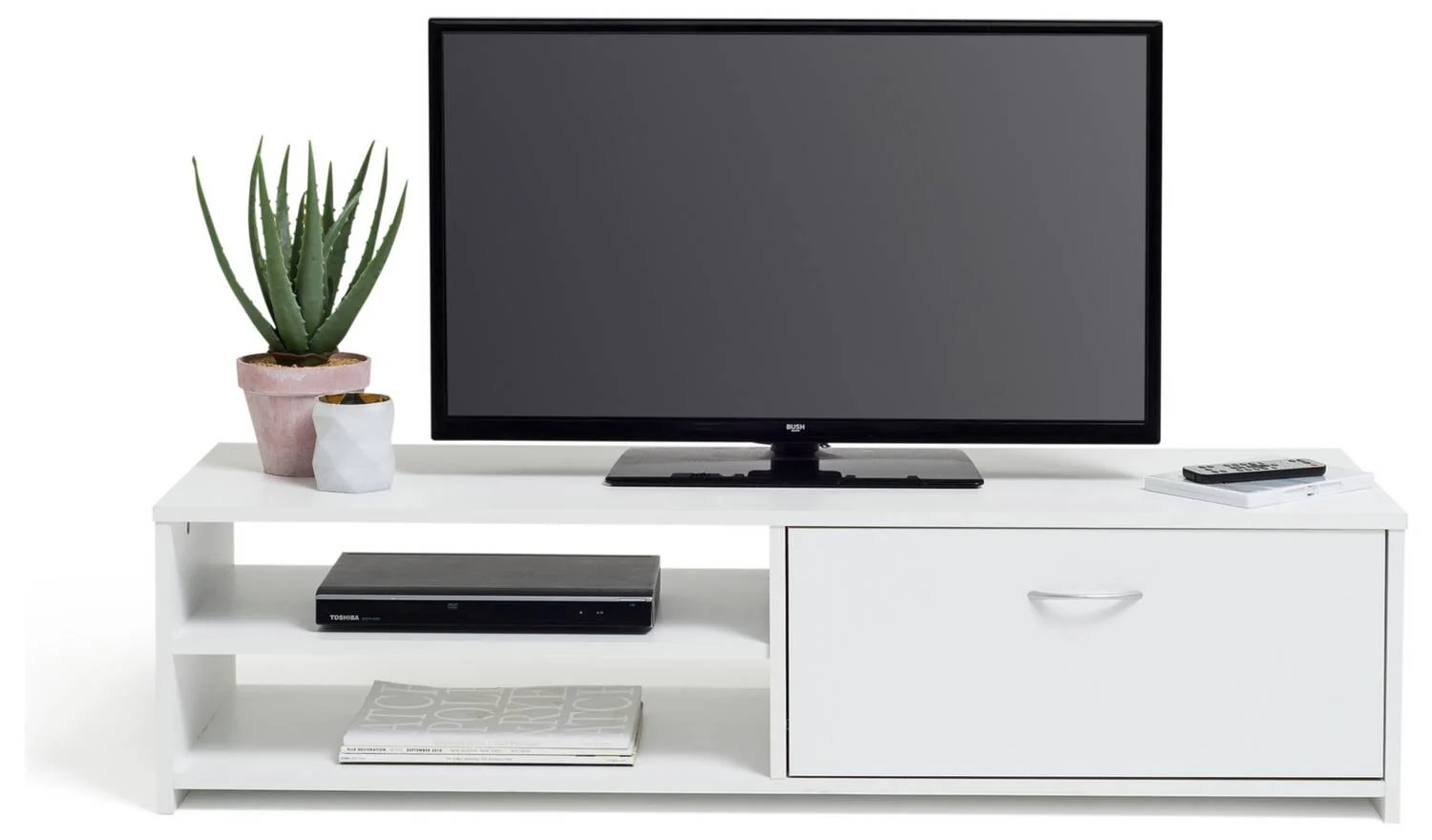 Squares 1 Drawer TV Unit White Modern Media Storage Cabinet Furniture - Image 3