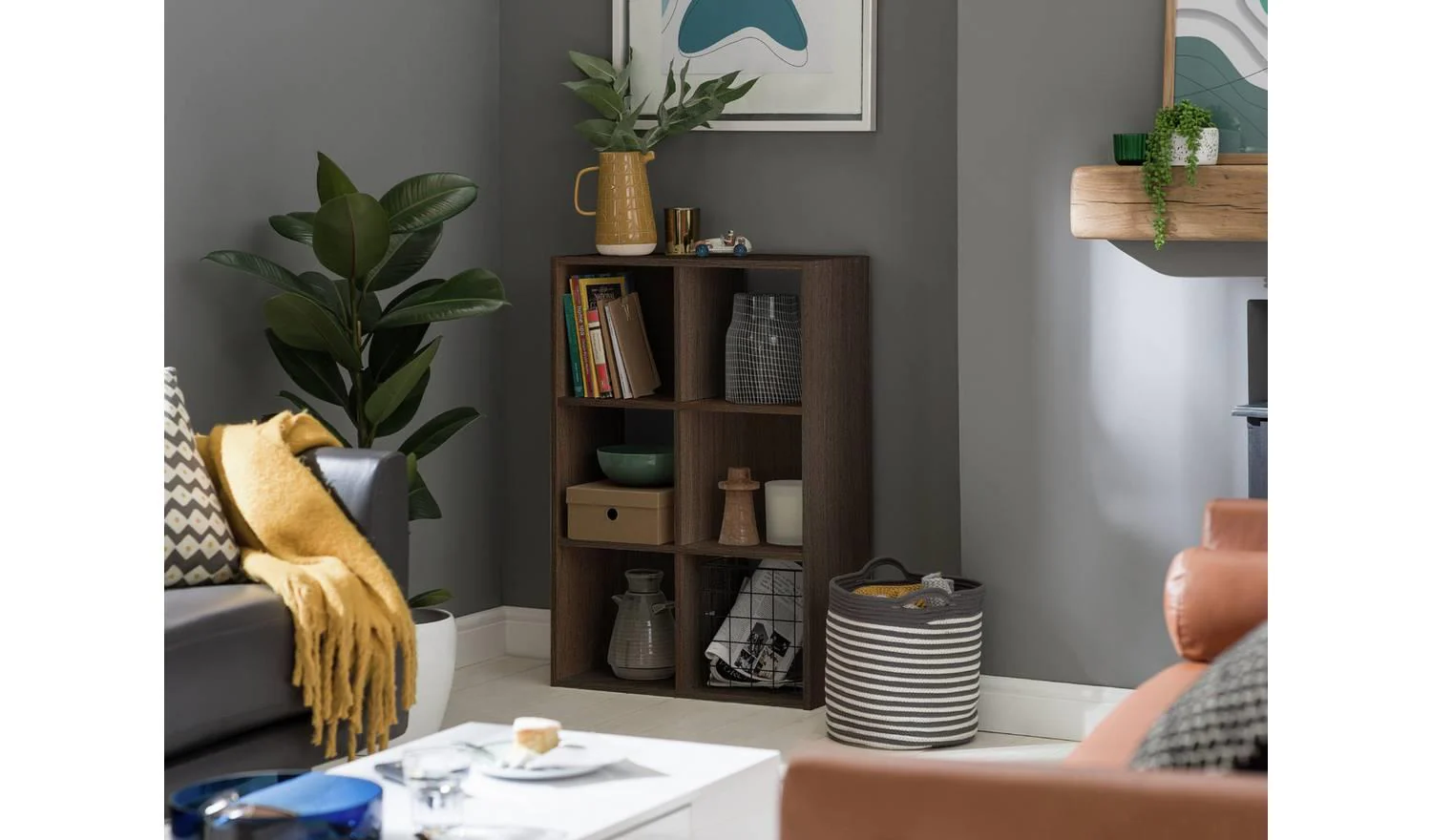 Squares 6 Cube Storage Unit Walnut Modular Organiser Shelf Furniture - Image 2
