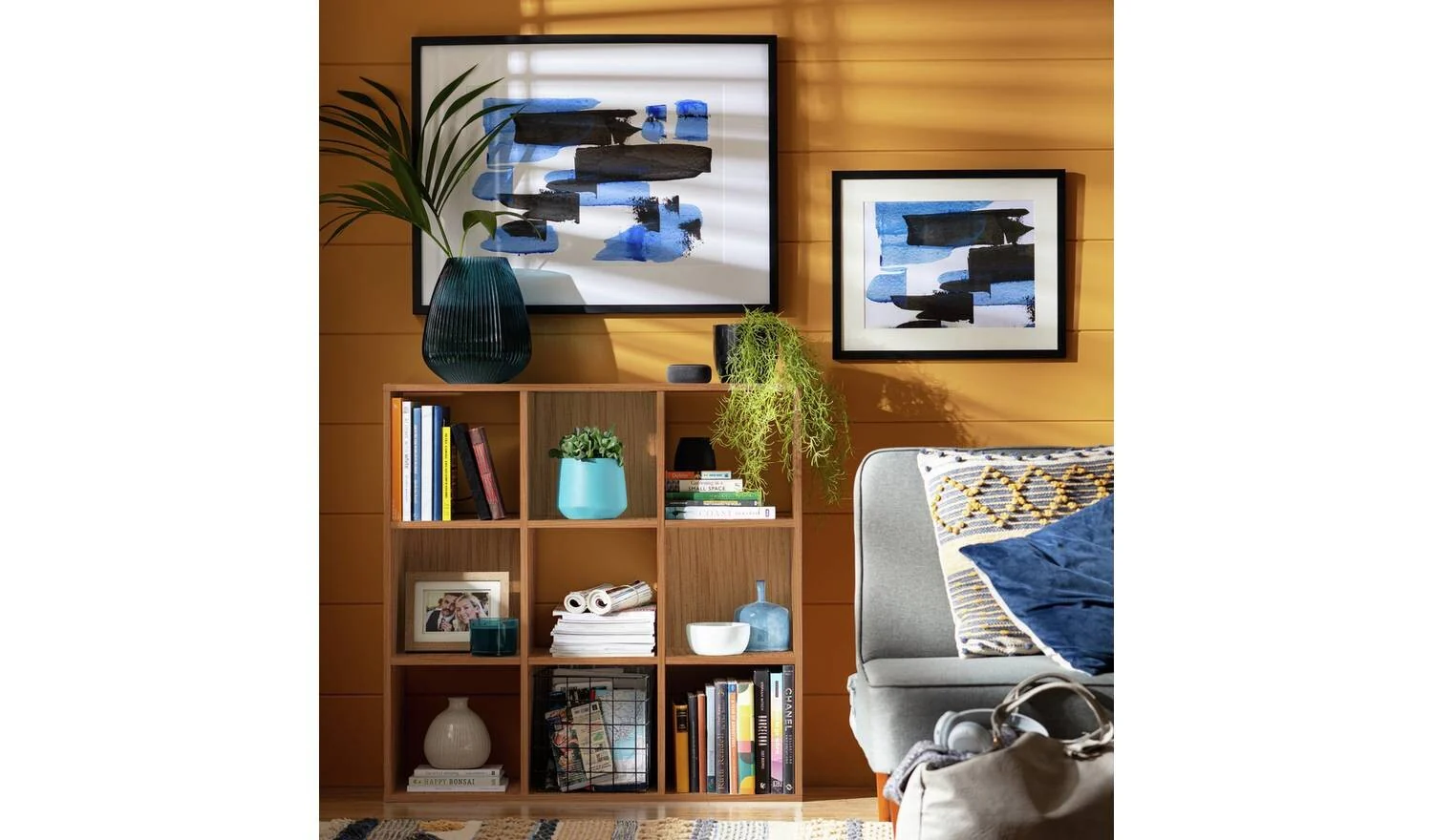 Squares 9 Cube Storage Unit Oak Effect For Living Room Bedroom - Image 3