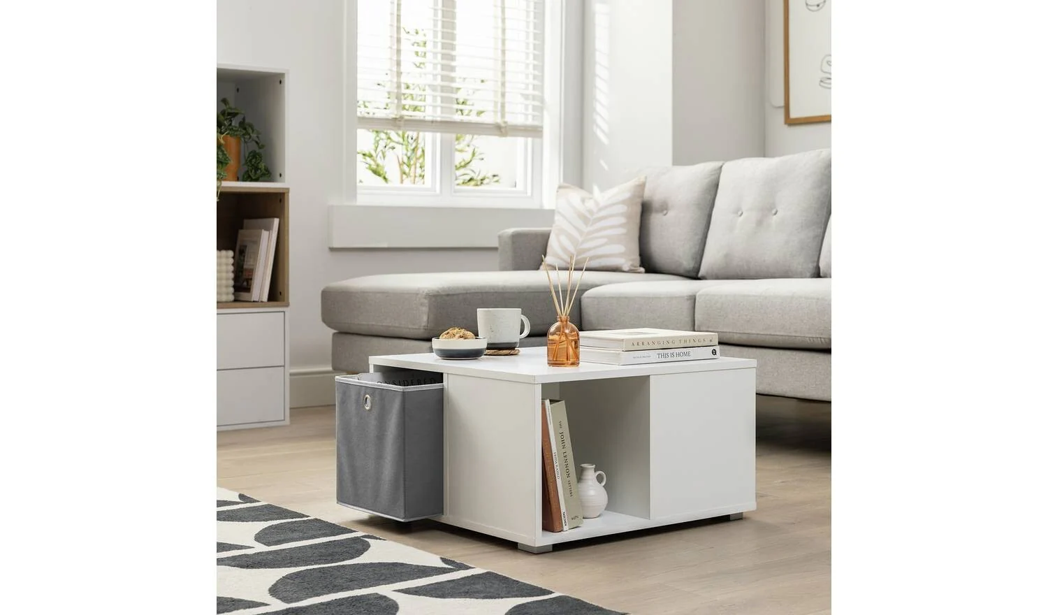 Squares Coffee Table White Modern Living Room Furniture Storage Organiser - Image 4