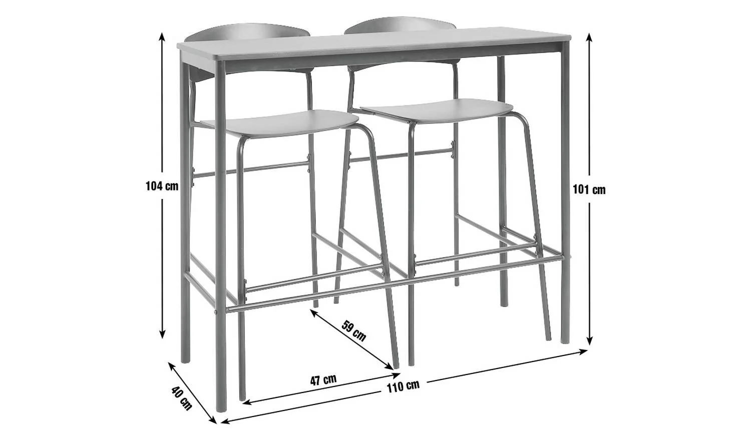 Stella Black Bar Table & 2 Black Stools Compact Space Saving - Image 2