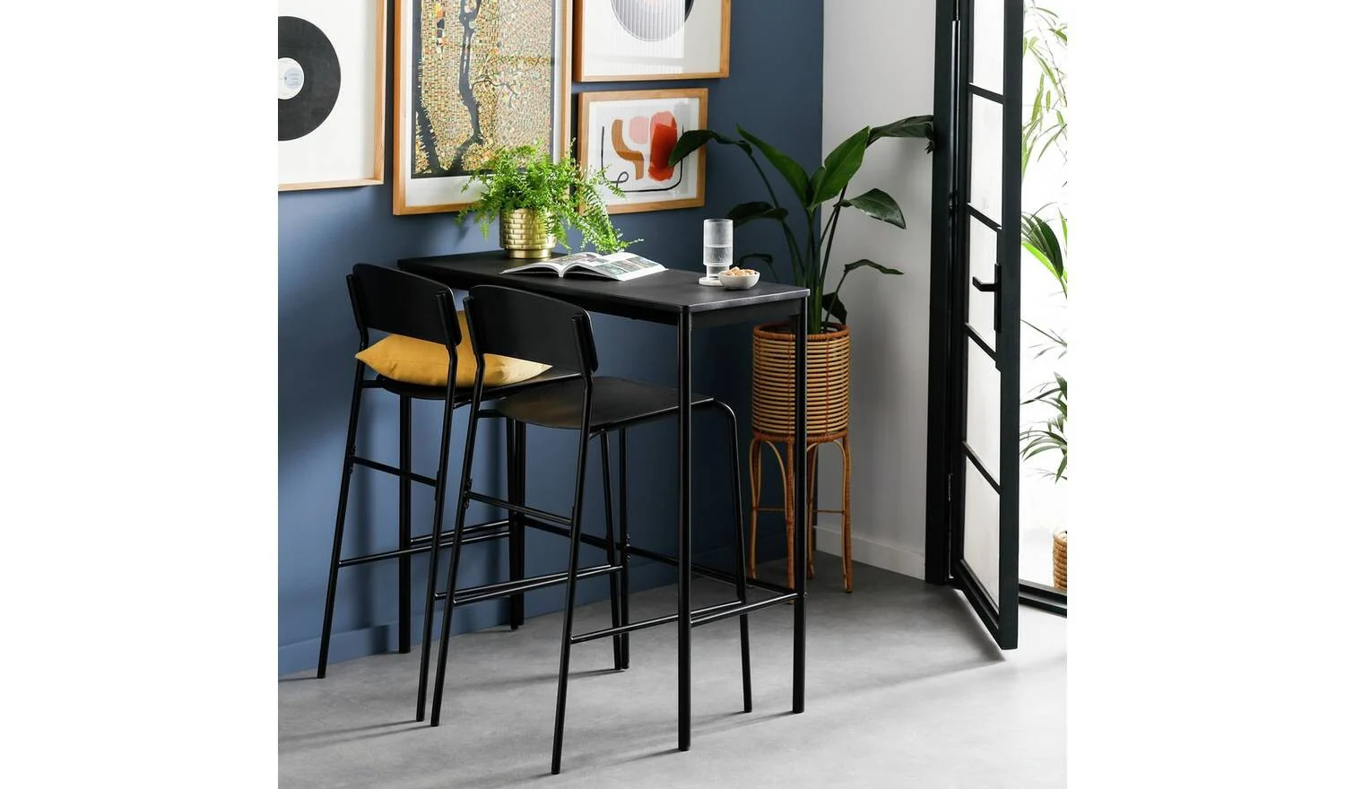 Stella Black Bar Table & 2 Black Stools Compact Space Saving - Image 3
