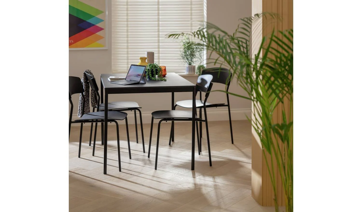 Stella Wood Effect Dining Table & 4 Black Chairs Kitchen Furniture Set - Image 3