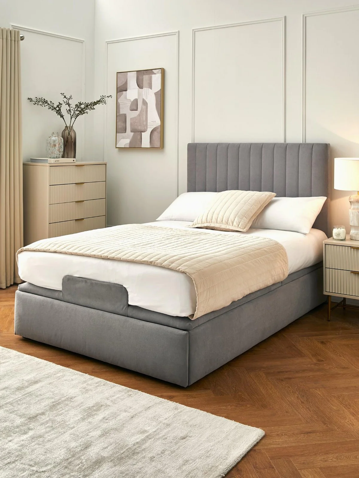Talia Remote Controlled Adjustable Massage Bed Double Grey Fabric Upholstered - Image 7