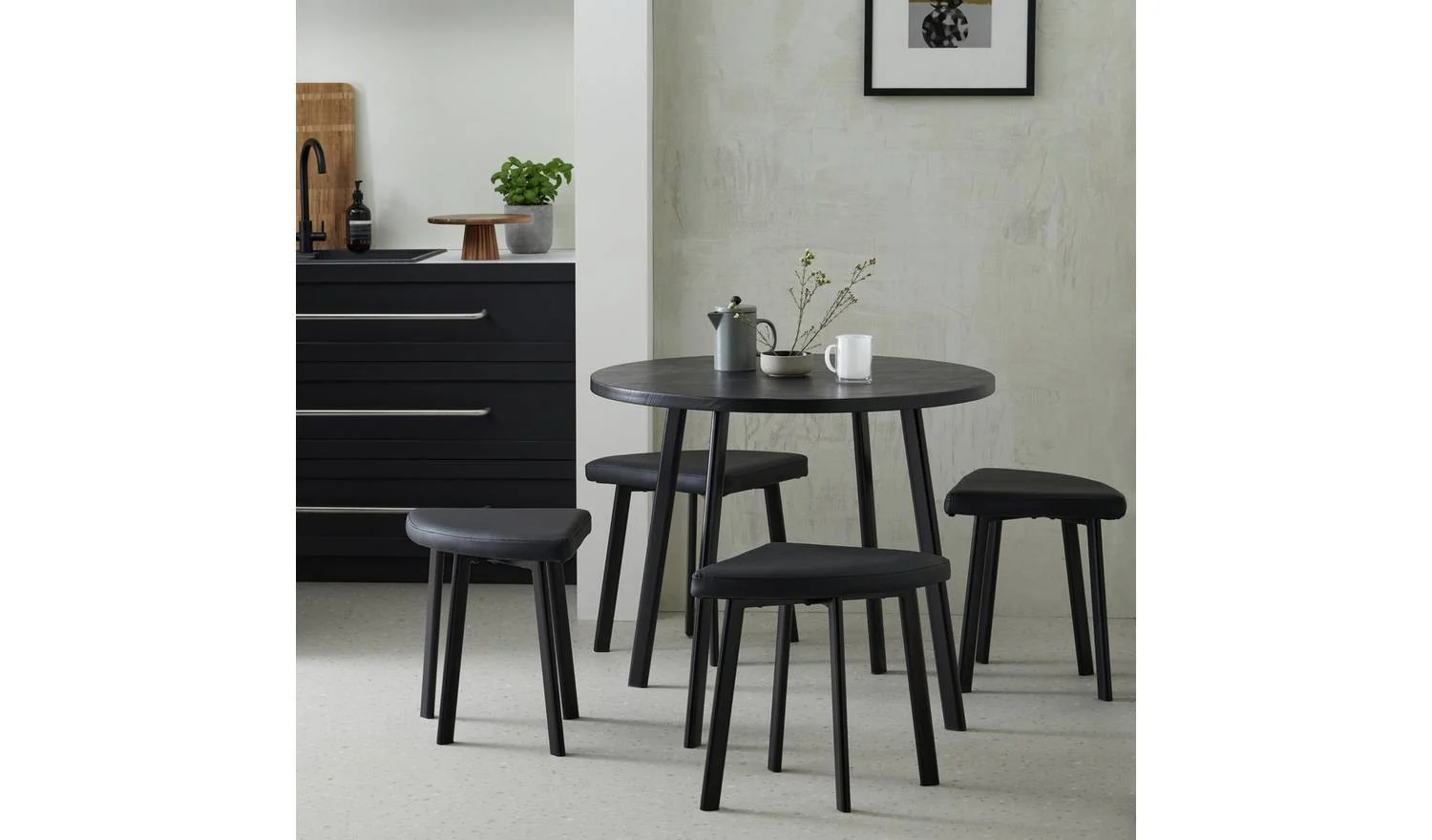 Tayla Black Dining Table & 4 Black Stools Modern Kitchen Furniture Set - Image 3