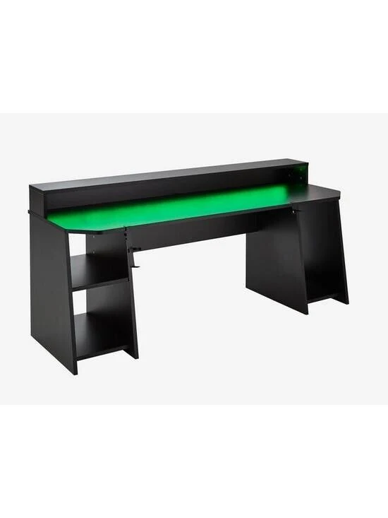 Tezaur Gaming Desk LED Lights Black Stylish Workspace Solution PC Shelf Monitor - Image 2