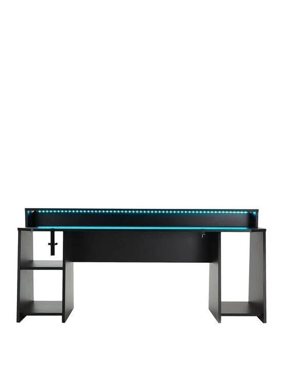 Tezaur Gaming Desk LED Lights Black Stylish Workspace Solution PC Shelf Monitor - Image 3