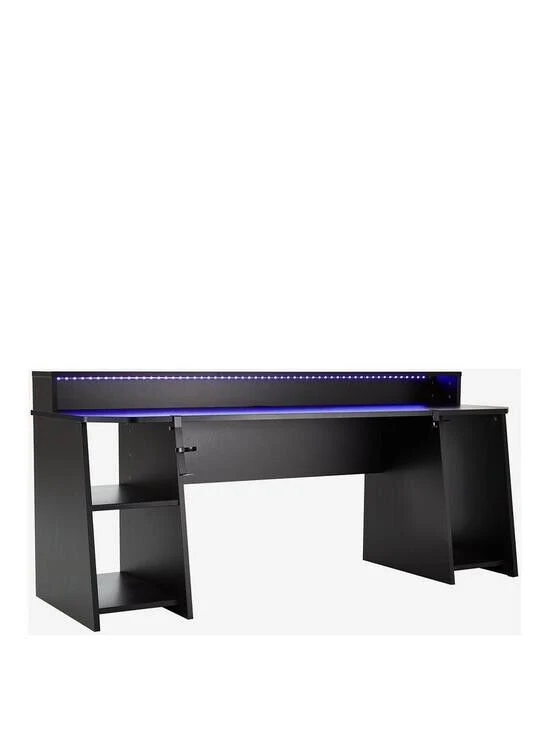 Tezaur Gaming Desk LED Lights Black Stylish Workspace Solution PC Shelf Monitor - Image 4