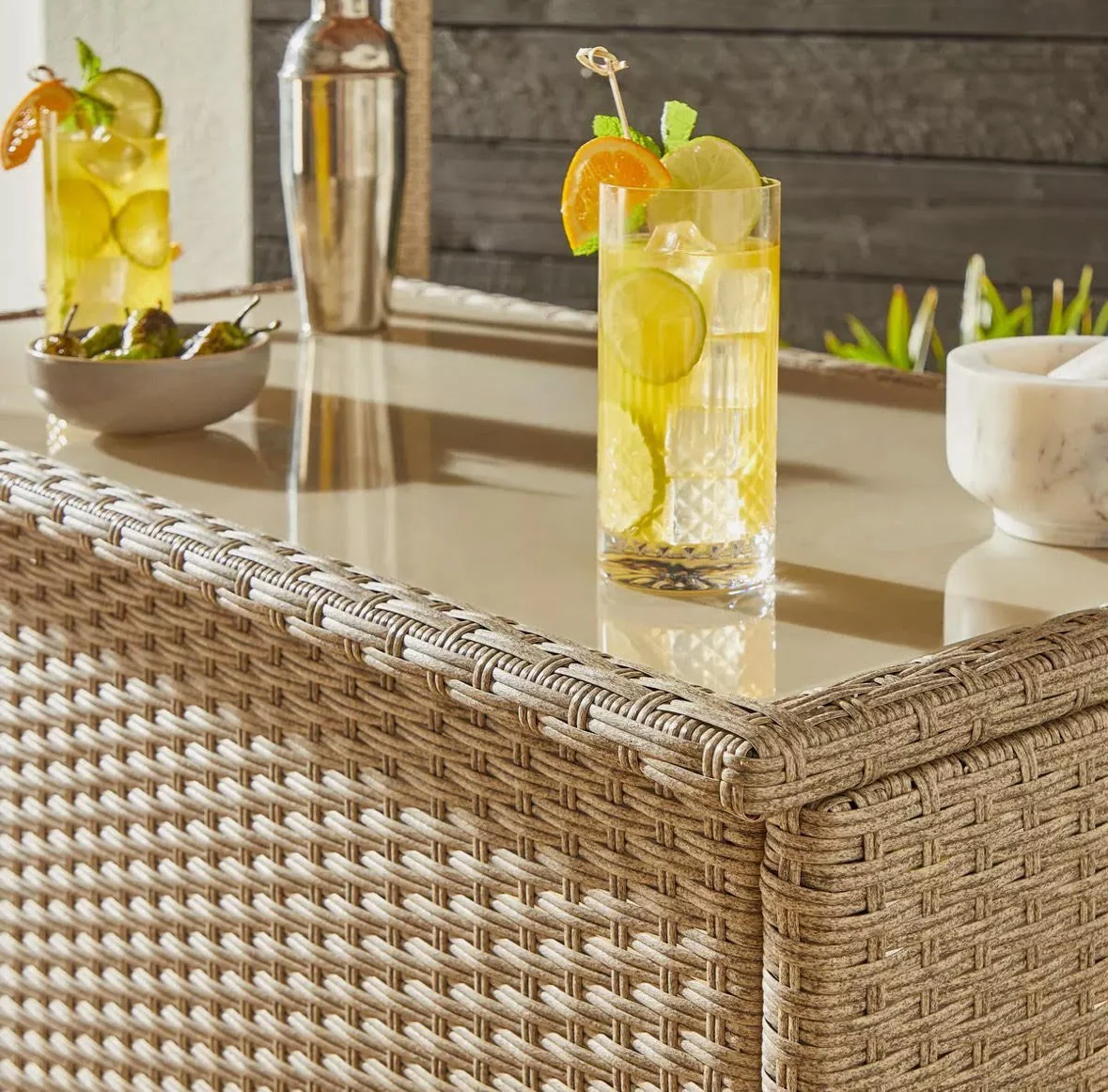 Tiki 3 Piece Bar Set Outdoor | Thatched Canopy | 2 Bar Stools | Tropical - Image 3