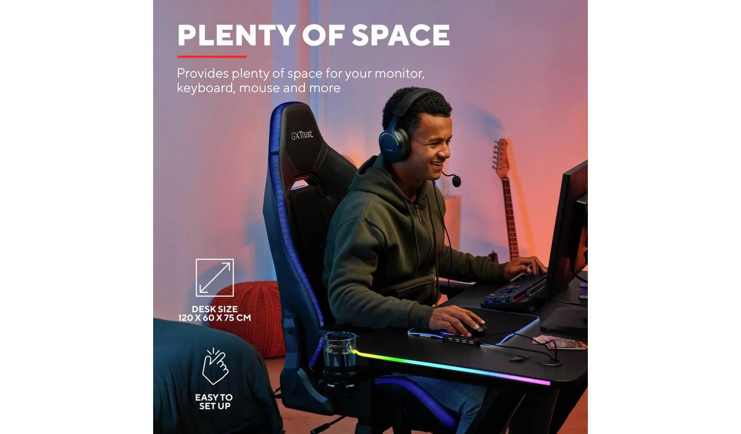 Trust GXT709 Luminus RGB Gaming Desk Black Fast Delivery UK - Image 10