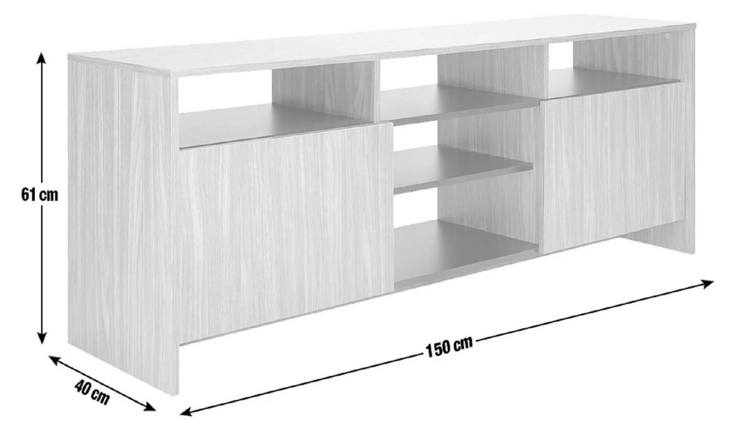 Turin 2 Door TV Unit Black & Walnut Effect Media Storage Cabinet - Image 2