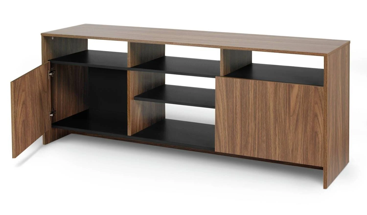 Turin 2 Door TV Unit Black & Walnut Effect Media Storage Cabinet - Image 4