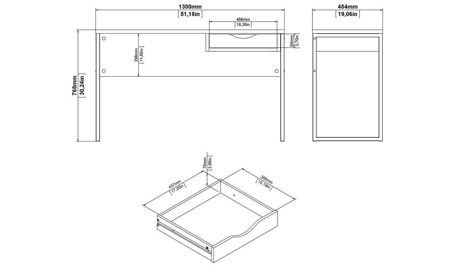 Tvilum Function Plus 1Drawer White Office&Home Computer Desk Study Writing Table - Image 2