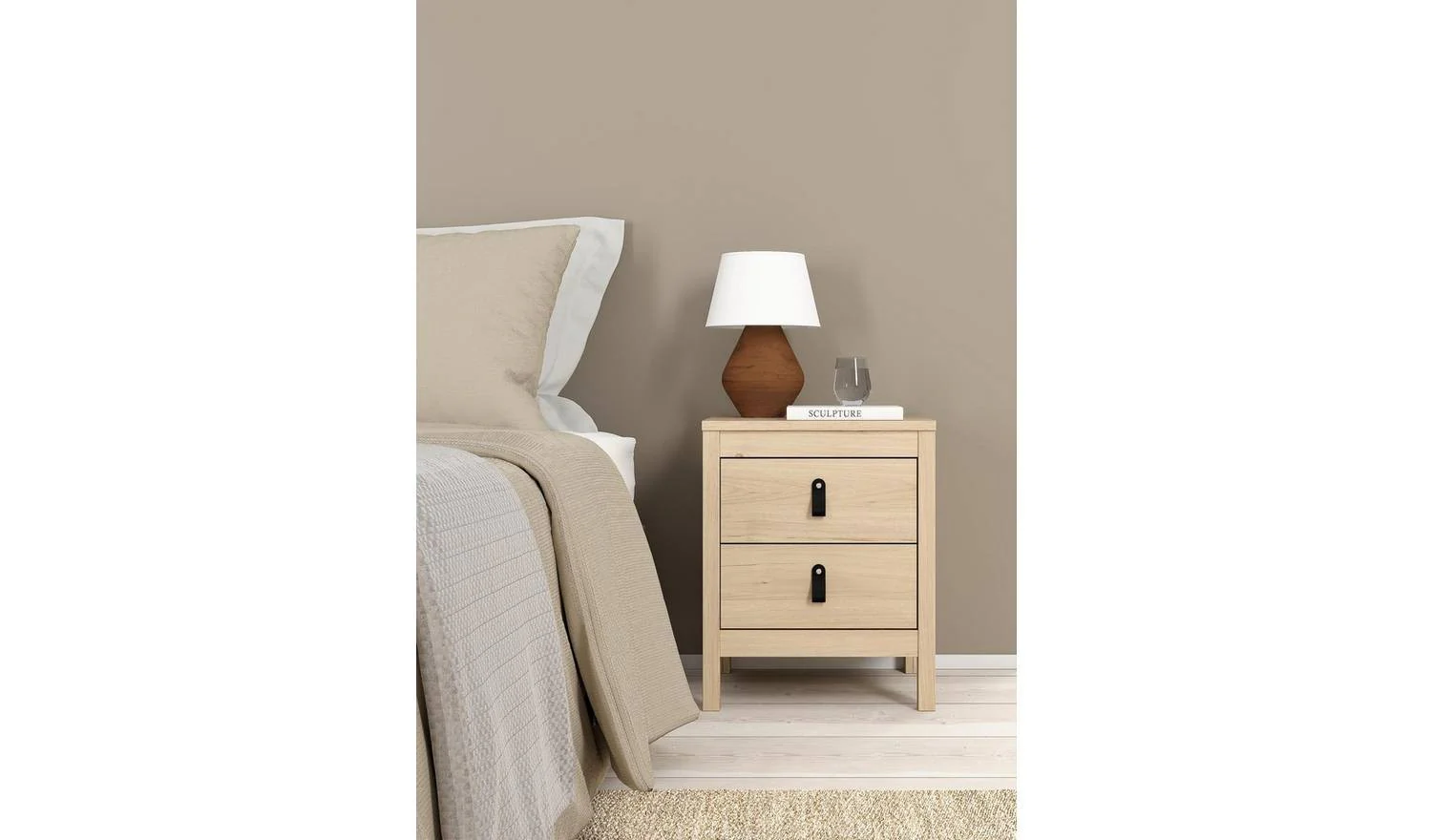Tvilum Madrid 2 Drawer Bedside Table Oak Compact Nightstand With Drawers - Image 2