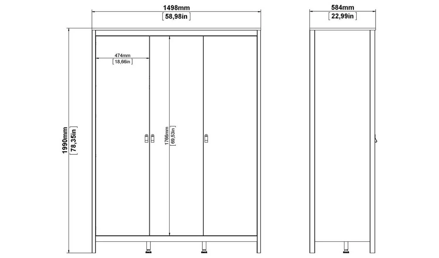 Tvilum Madrid 3 Door Wardrobe White Storage Organiser Bedroom Furniture - Image 2