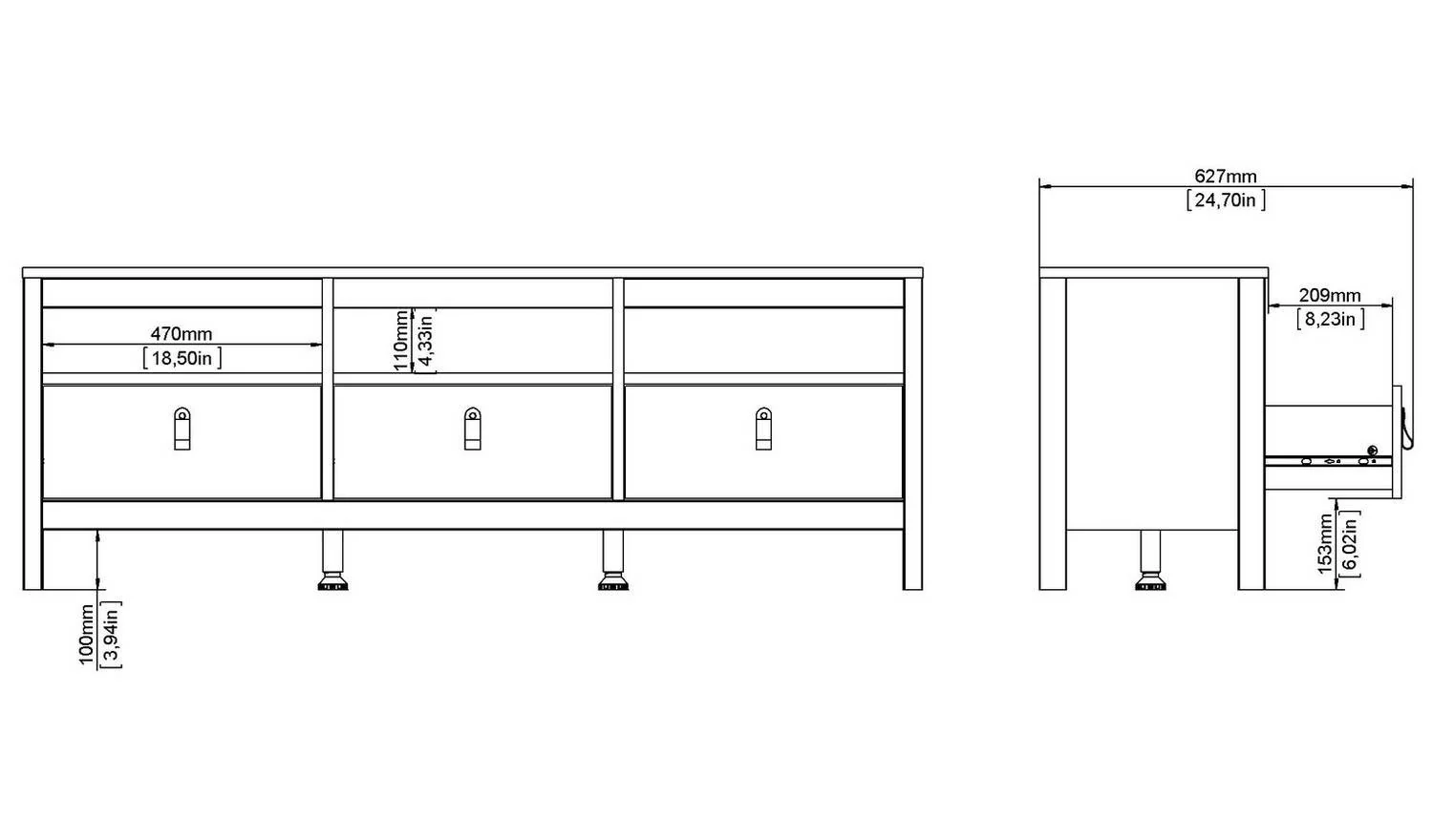 Tvilum Madrid 3 Drawer TV Unit White Media Storage Cabinet Living Room - Image 3