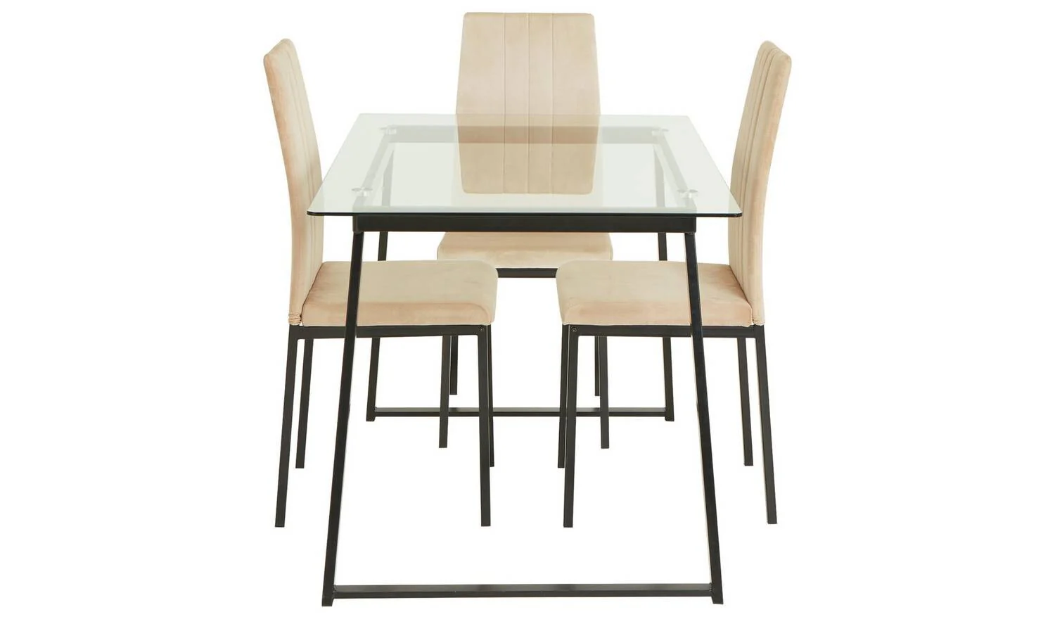 Tyrus Glass Dining Table & 4 Natural Chairs Modern Kitchen Furniture Set - Image 4
