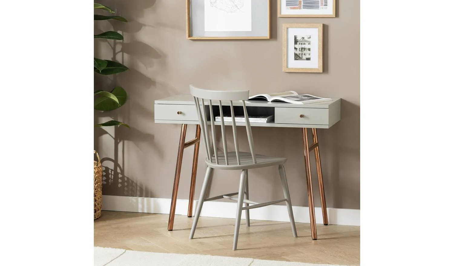Valence 2 Drawer Office Desk Grey & Rose Gold Modern Home Office Furniture - Image 3