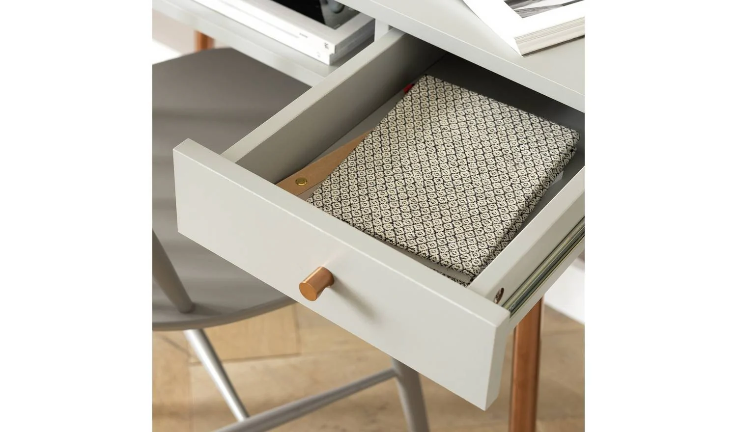 Valence 2 Drawer Office Desk Grey & Rose Gold Modern Home Office Furniture - Image 6
