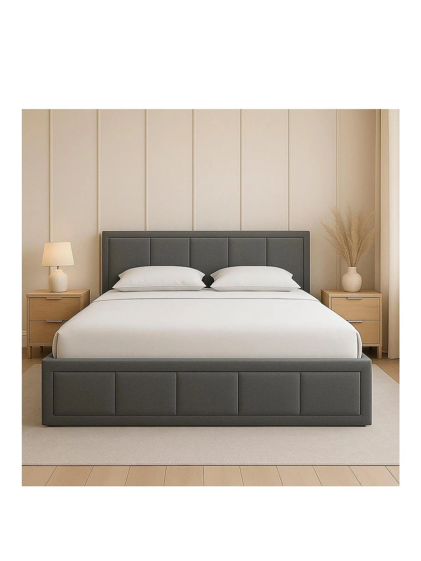 Vanita Double End Lift Ottoman Bed Frame Dark Grey Underbed Storage - Image 2