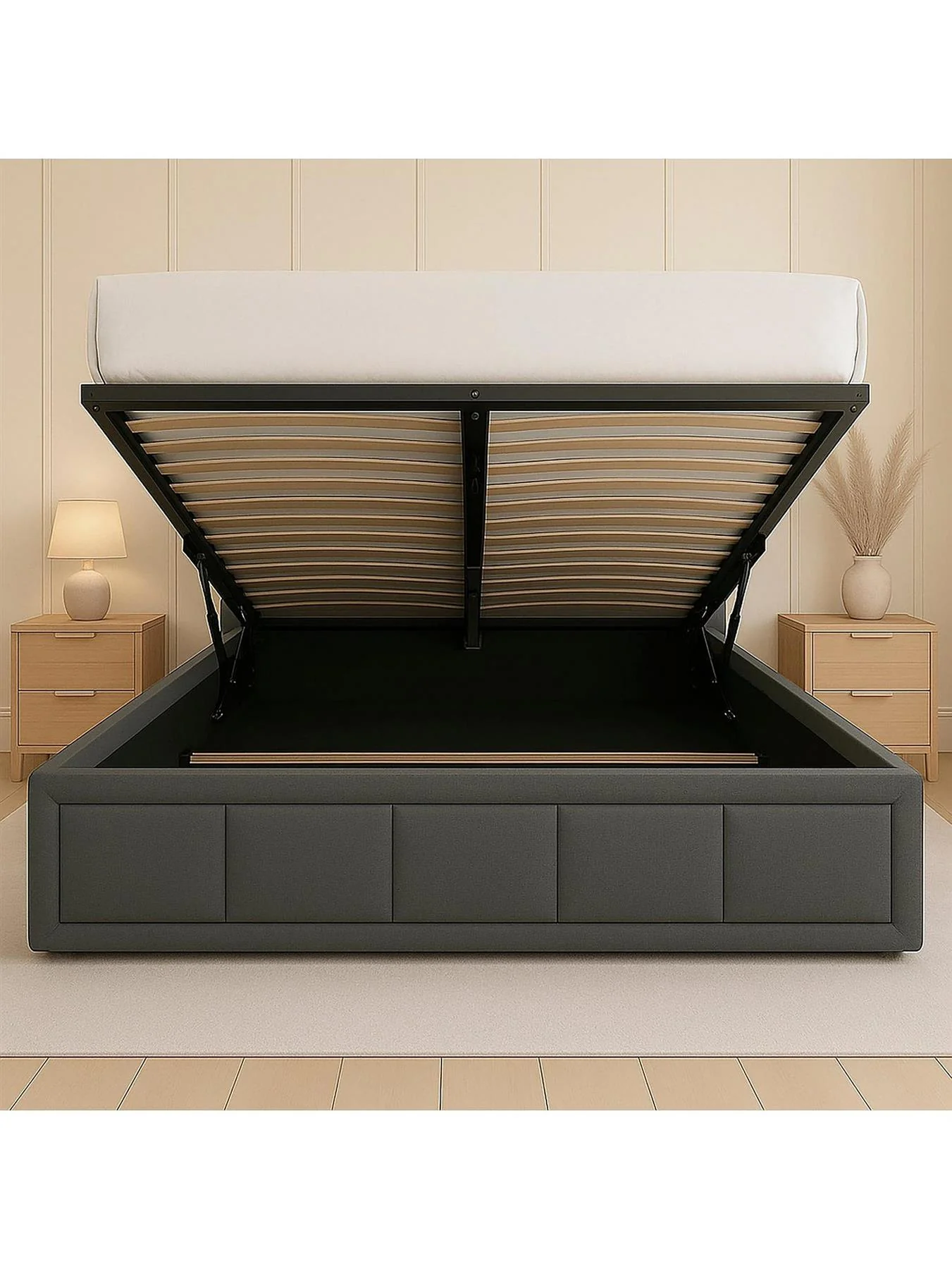 Vanita Double End Lift Ottoman Bed Frame Dark Grey Underbed Storage - Image 3