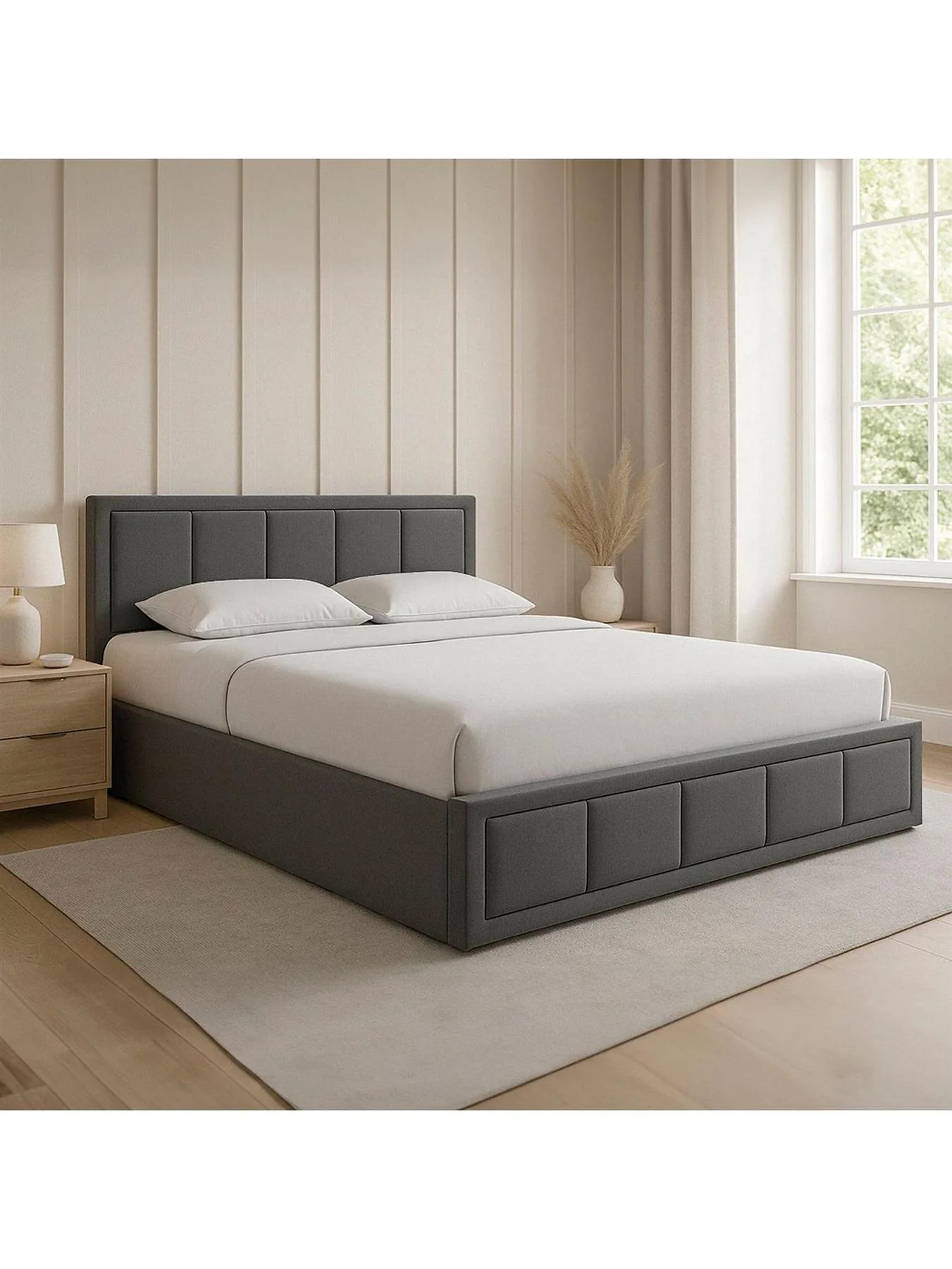 Vanita Double End Lift Ottoman Bed Frame Dark Grey Underbed Storage - Image 4