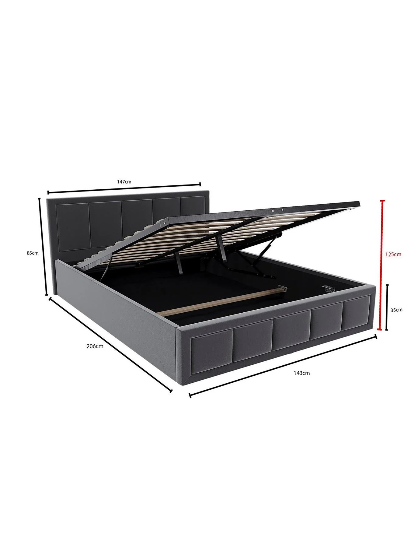 Vanita Double End Lift Ottoman Bed Frame Dark Grey Underbed Storage - Image 5