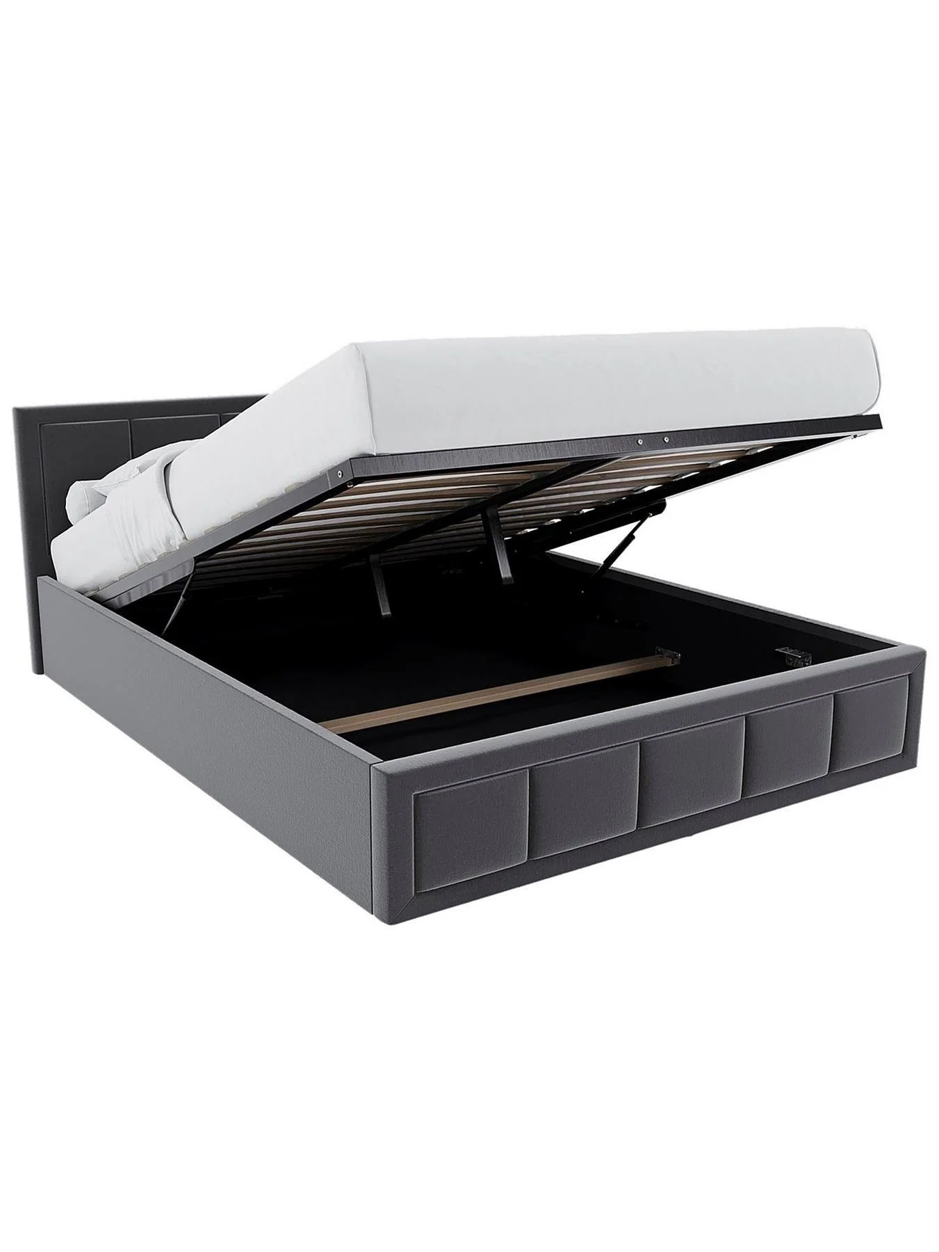 Vanita Double End Lift Ottoman Bed Frame Dark Grey Underbed Storage - Image 6