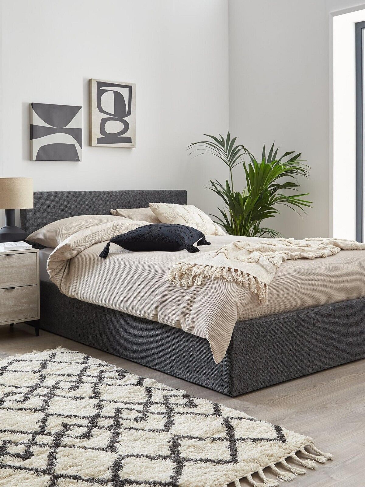 Very Home Porto King LiftUp Ottoman Bed Frame Dark Grey Textural Chenille Fabric - Image 6
