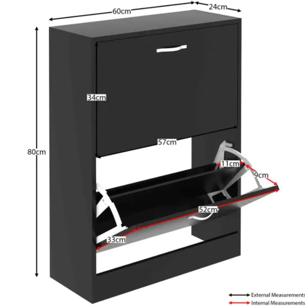 Vida Designs 2 Drawer Shoe Cabinet Flip Drawer Storage Cupboard Black - Image 3