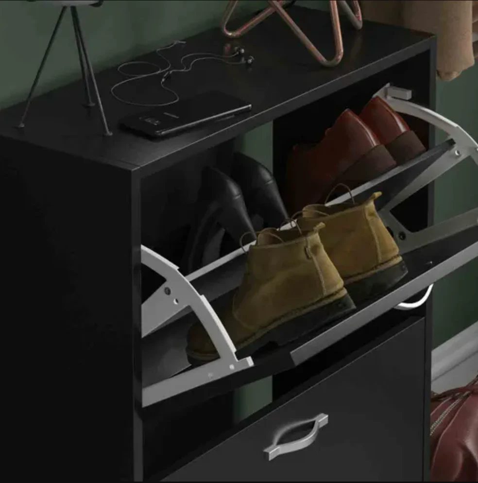 Vida Designs 2 Drawer Shoe Cabinet Flip Drawer Storage Cupboard Black - Image 5