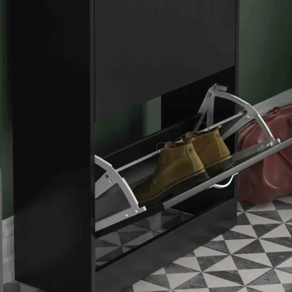Vida Designs 2 Drawer Shoe Cabinet Flip Drawer Storage Cupboard Black - Image 6
