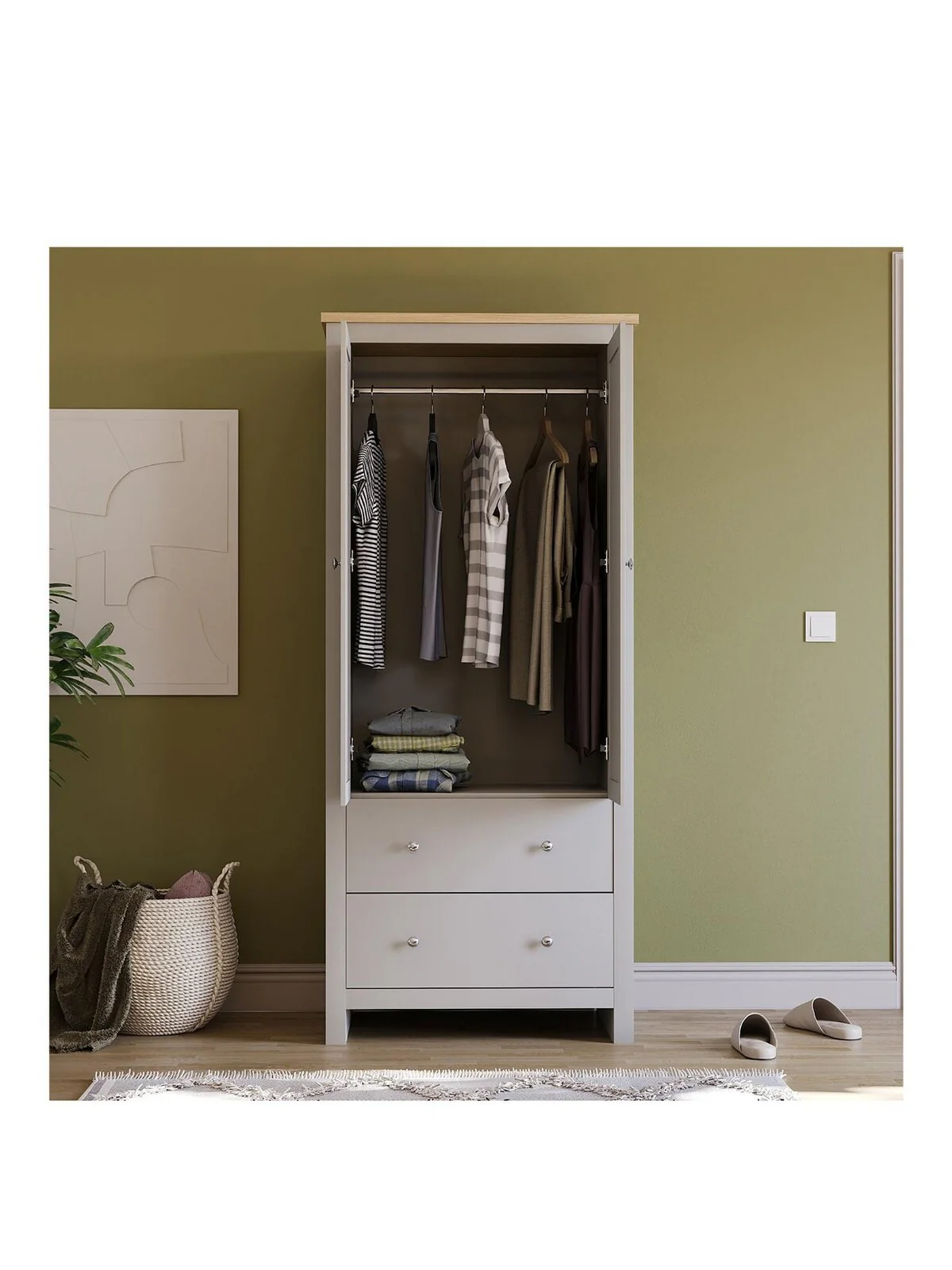 Vida Designs Arlington 2 Door 2 Drw Wardrobe Grey Functional Bedroom Furniture - Image 3