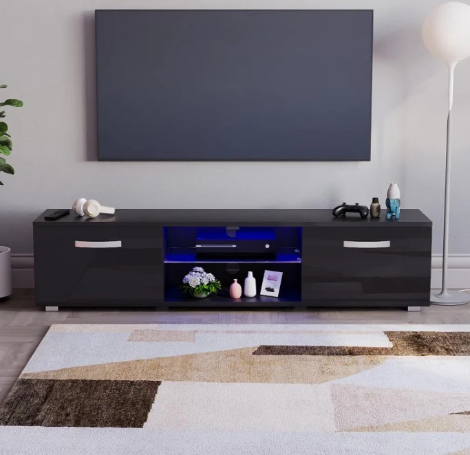 Vida Designs Cosmo 2 Door LED TV Unit 160cm Black Modern Media Storage - Image 3