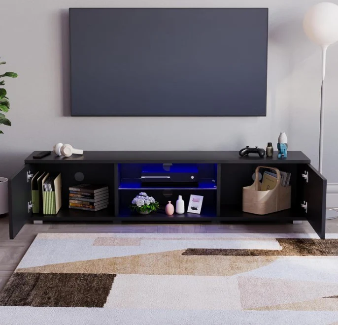 Vida Designs Cosmo 2 Door LED TV Unit 160cm Black Modern Media Storage - Image 4