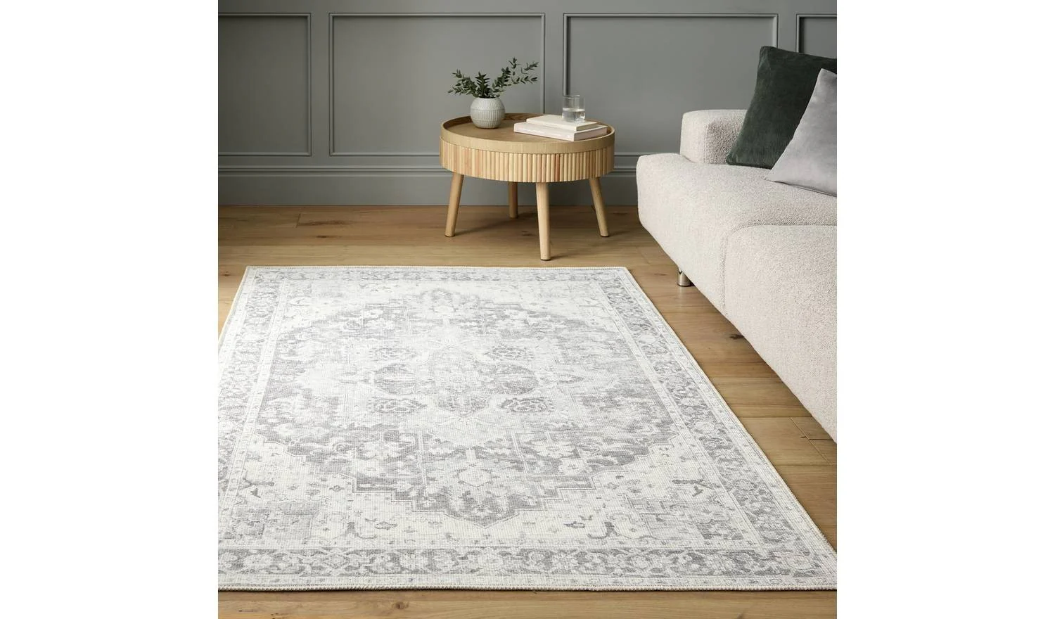 Vintage Effect Grey Flatweave Rug 160x230cm Distressed Living Room Floor - Image 2