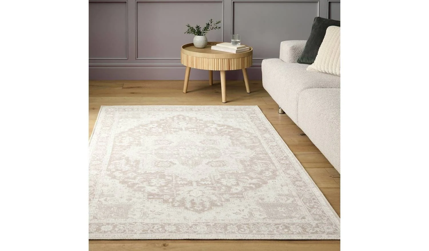 Vintage Effect Neutral Flatweave Rug 120x170cm Distressed Living Room - Image 2