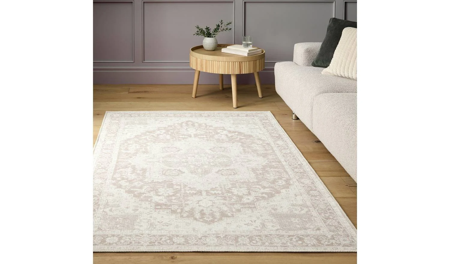 Vintage Effect Neutral Flatweave Rug - 160x230cm - Image 2