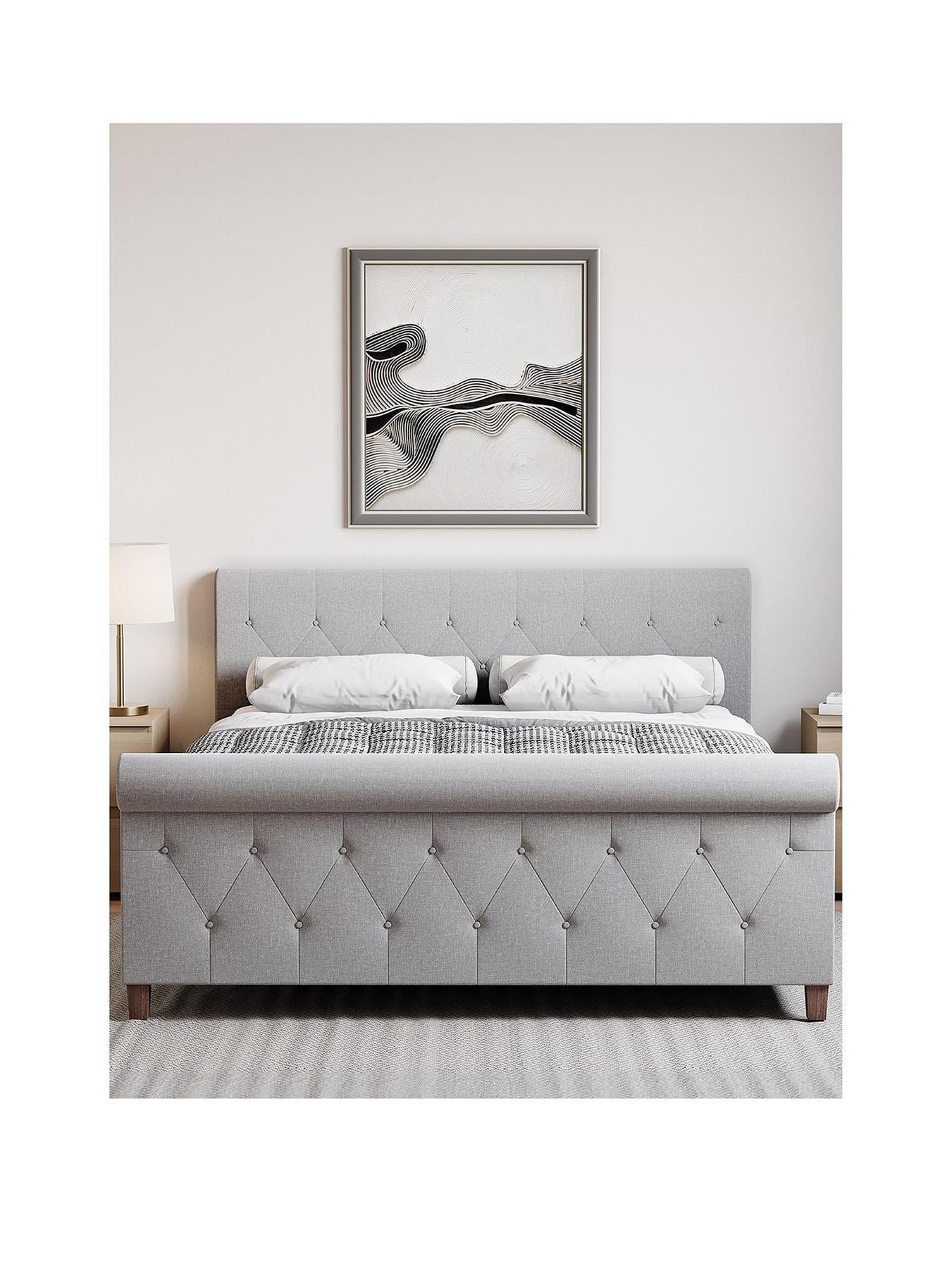 Vittorio Linen King Bed Light Grey Upholstered Fabric Frame Modern - Image 2
