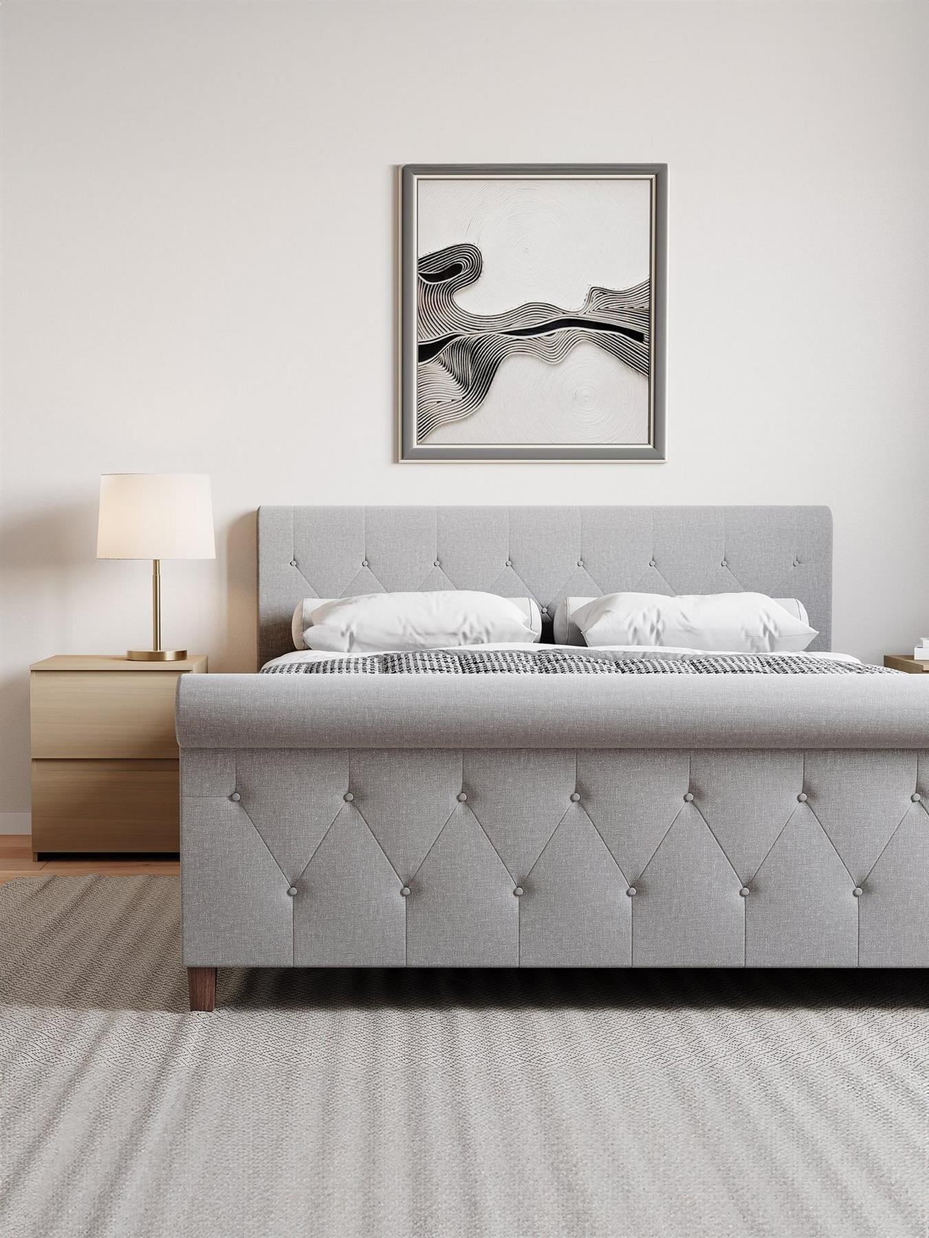 Vittorio Linen King Bed Light Grey Upholstered Fabric Frame Modern - Image 5