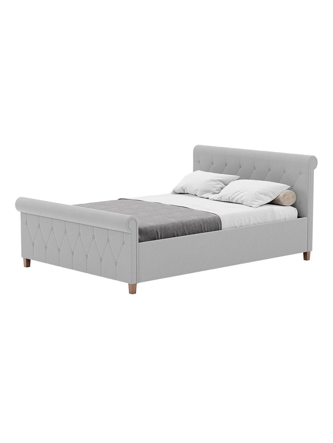 Vittorio Linen King Bed Light Grey Upholstered Fabric Frame Modern - Image 6