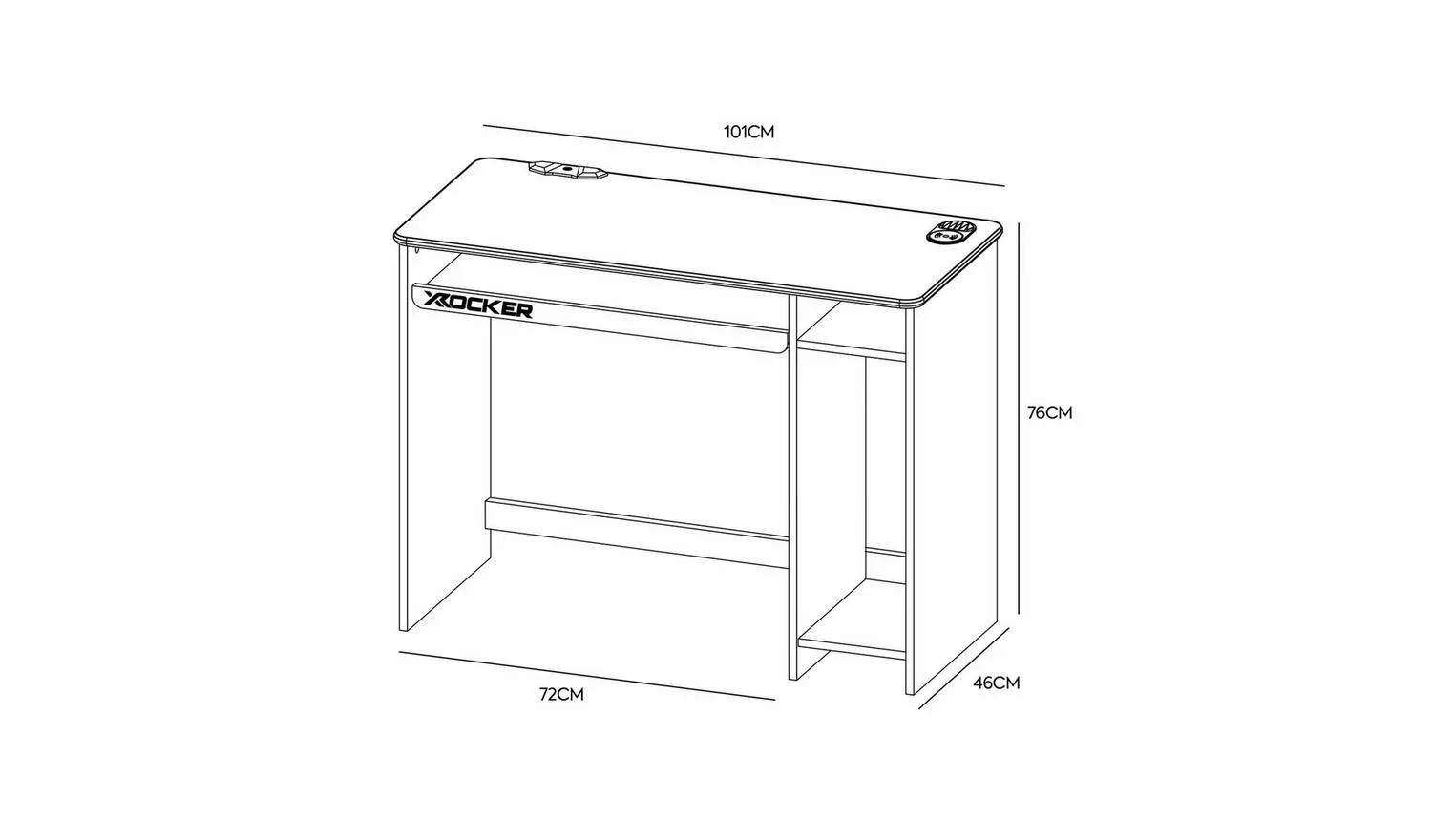 X Rocker Carbon-Tek Adapt LED Gaming Desk Grey Modern Home Office - Image 2